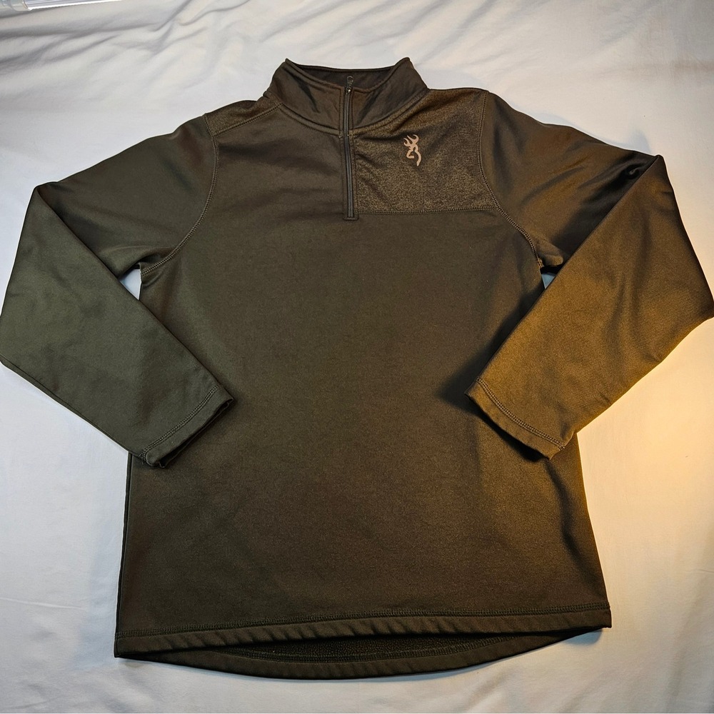 Browning Mens Quarter Zip Fleece Pullover Olive Green Buckmark Logo Size Medium